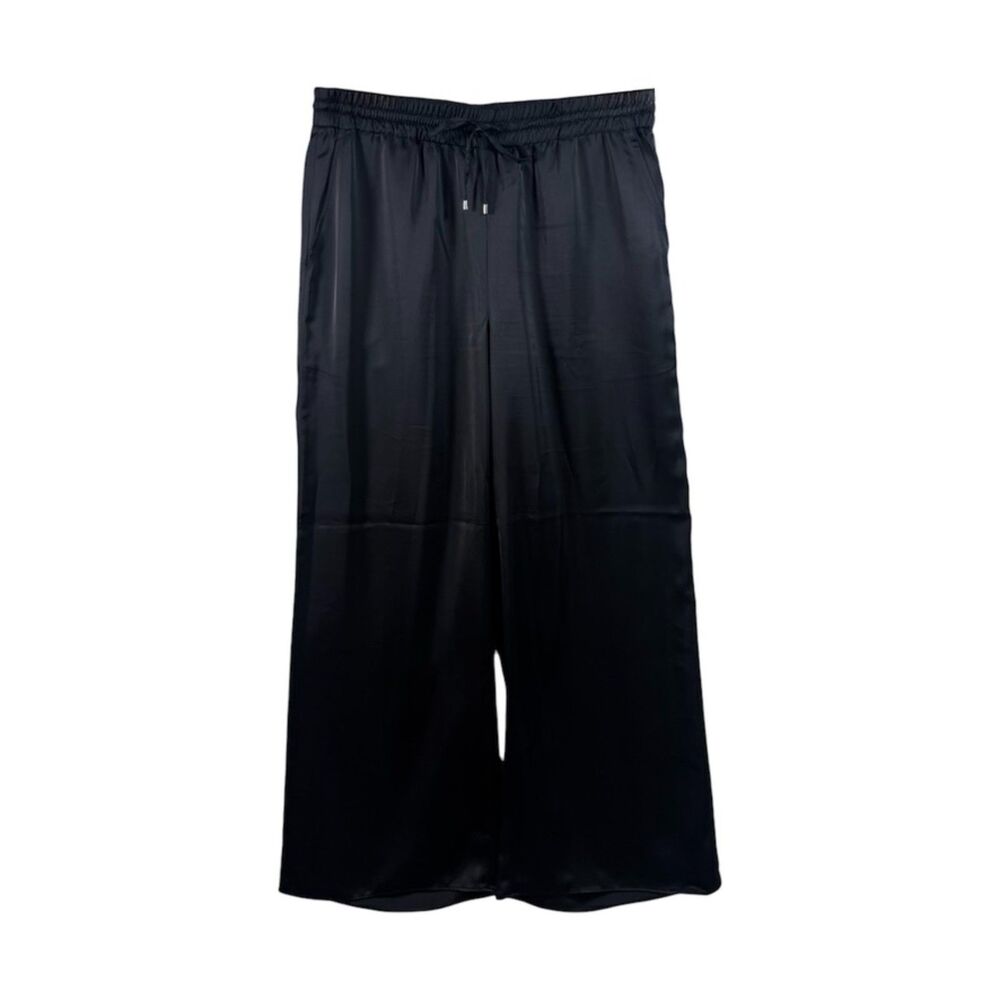 Lauren Ralph Lauren Black Satin Wide-Leg Palazzo Pants Petite Large EUC